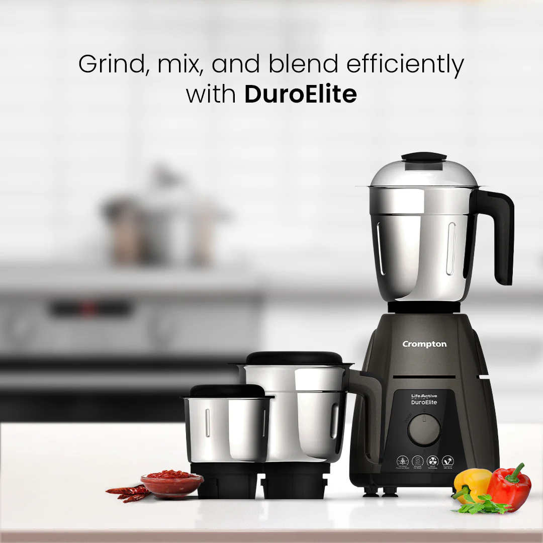 Crompton DuroElite 800W Mixer Grinder 3 Stainless Steel Jars - Image 2