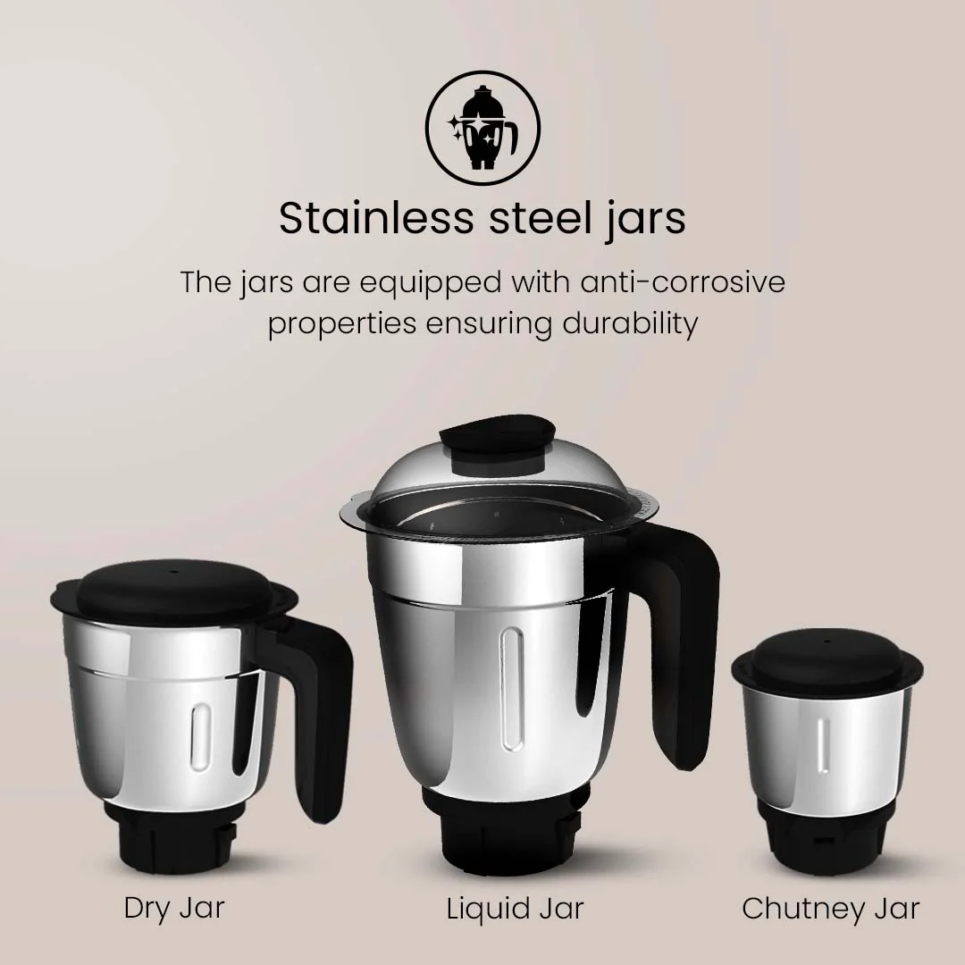 Crompton DuroElite 800W Mixer Grinder 3 Stainless Steel Jars - Image 3
