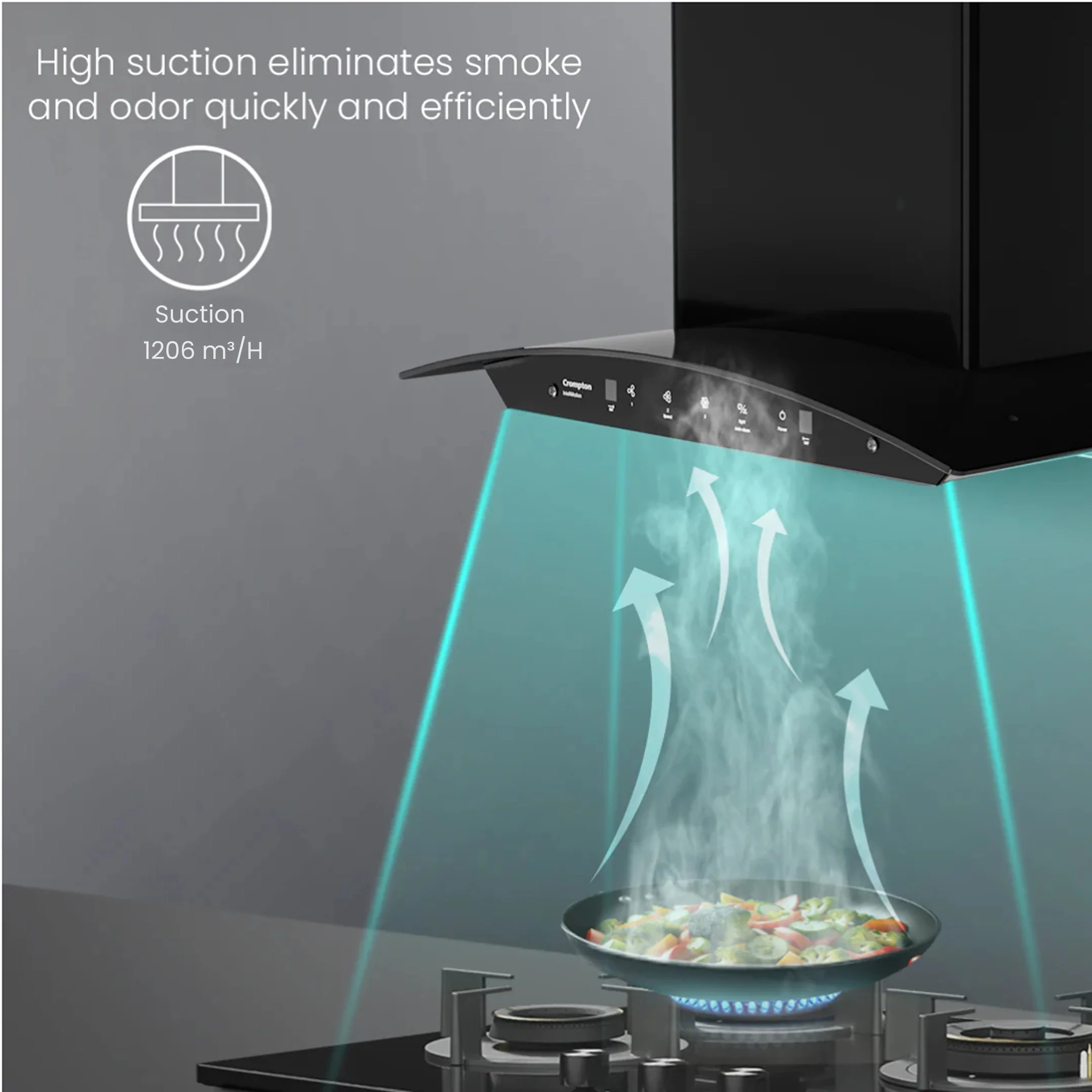 Crompton IntelliMotion Curved 60cm Filterless Chimney - Image 5